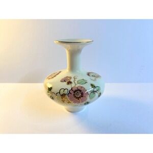 Zsolnay Hungary Pecs Floral Hand Painted Bud Vase with Butterfly & Gold Trim